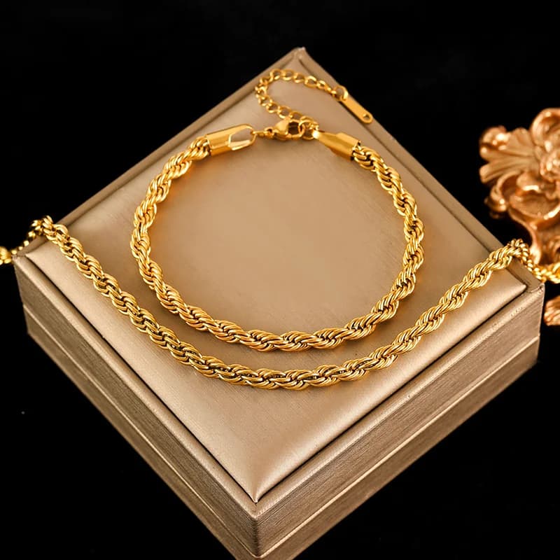 Halsketten- und Armband-Set, 18K vergoldet