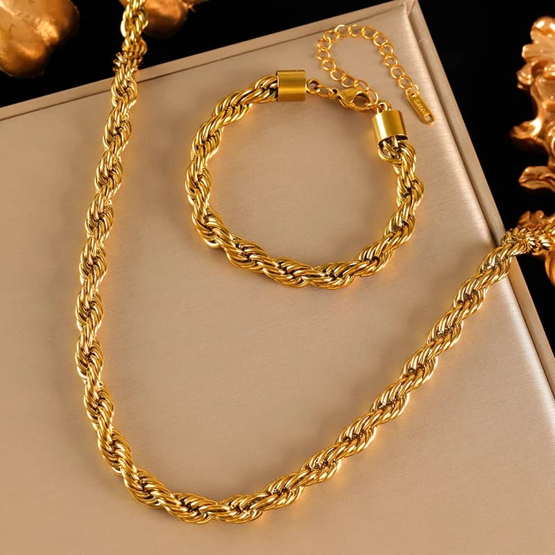 8 mm dickes Twist-Ketten-Halsketten- und Armband-Set