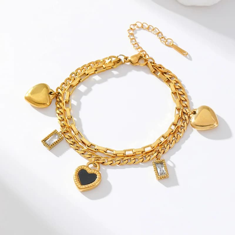 Wendbares Herz-Charm-Armband, vergoldet
