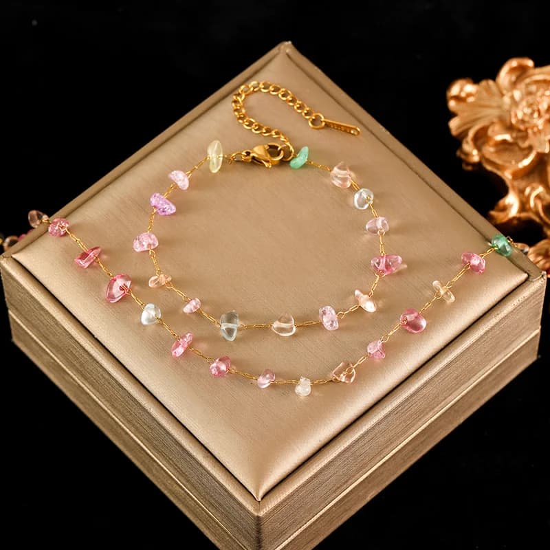 Schmuckset mit farbigen Acrylsteinen (Halskette & Armband)