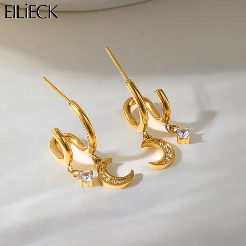 Zirkonia-Mond-Stud-Ohrstecker, Edelstahl