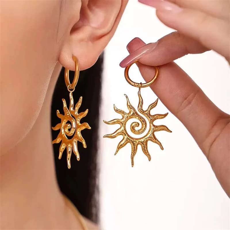 Hängeohrringe mit Sonne, Mond und Herz, Edelstahl