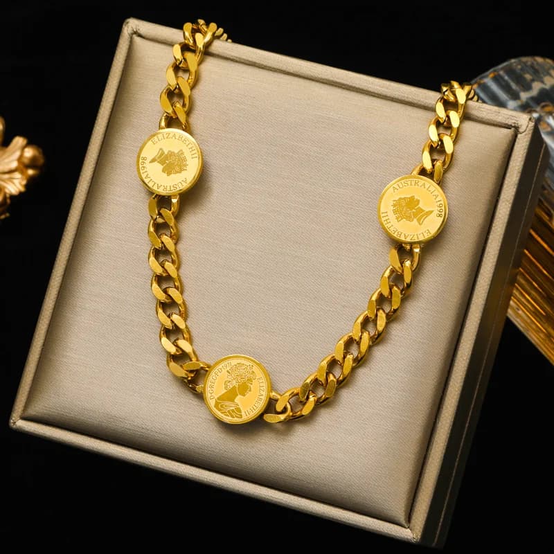 Edelstahl-Halskette mit dicker Gold-Gliederkette