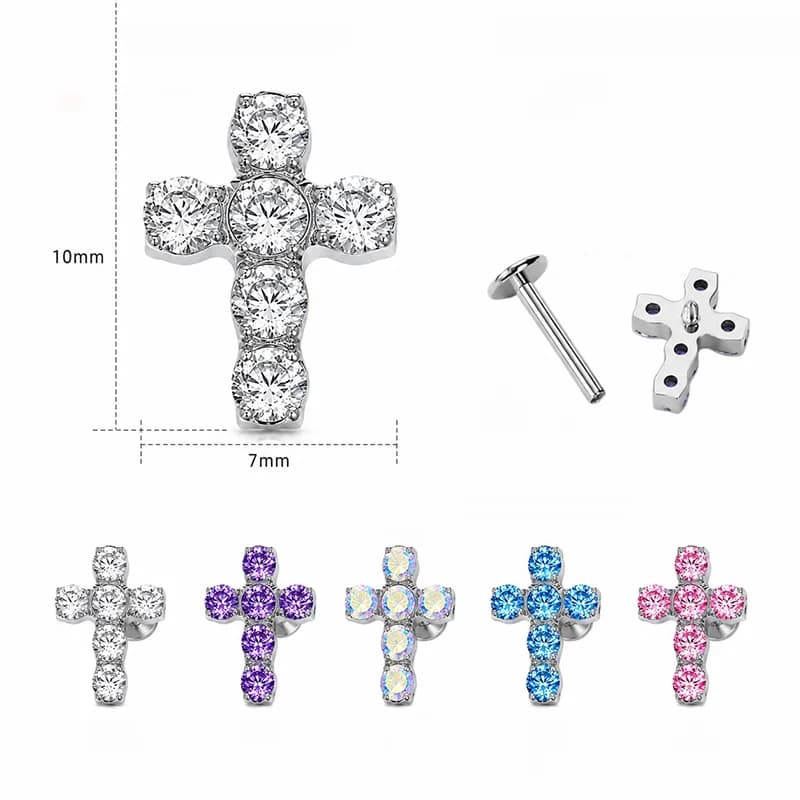 Titan Body Piercing mit spiralförmigem Kreuz und Zirkonia