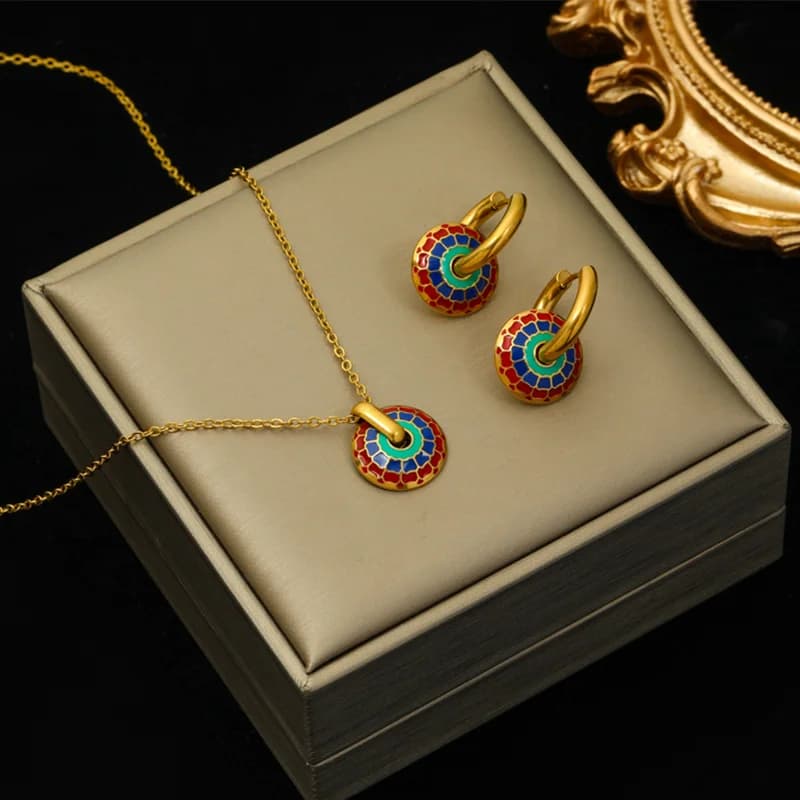 Vintage Blumen-Halsketten- und Ohrring-Set
