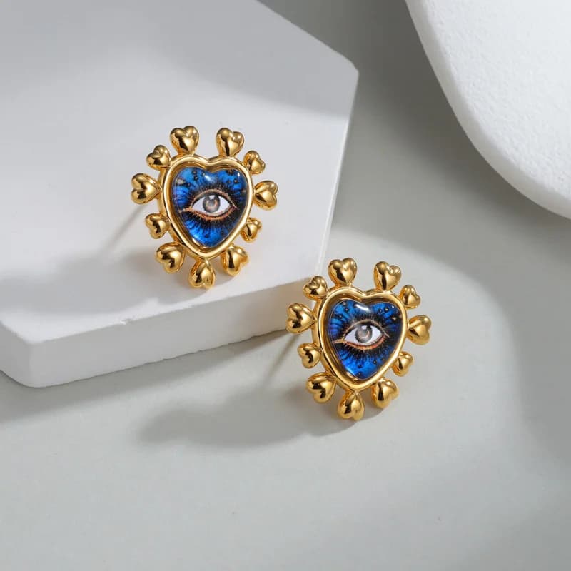Edelstahl Schmuckset mit blauem Auge