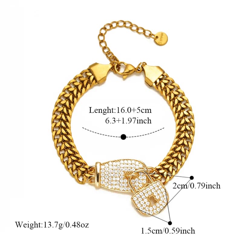 Edelstahl-Armband mit Strass-Schloss-Charm