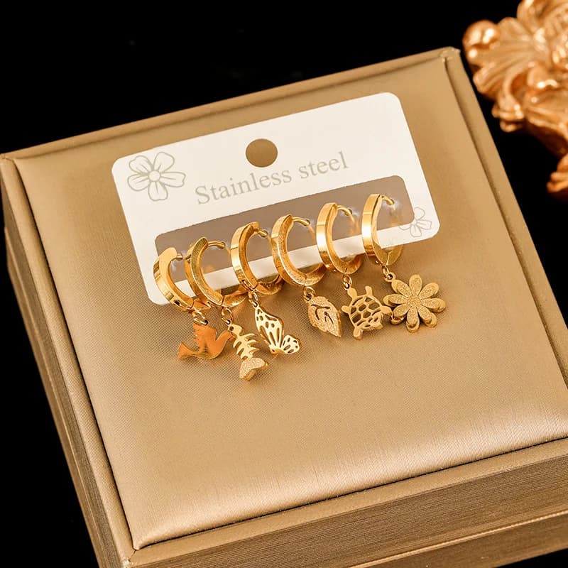 Edelstahl-Ohrring-Set, vergoldet