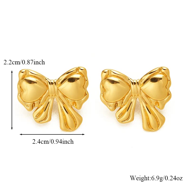 Edelstahl Stecker Ohrringe mit Goldfarbenem Schleifenmotiv