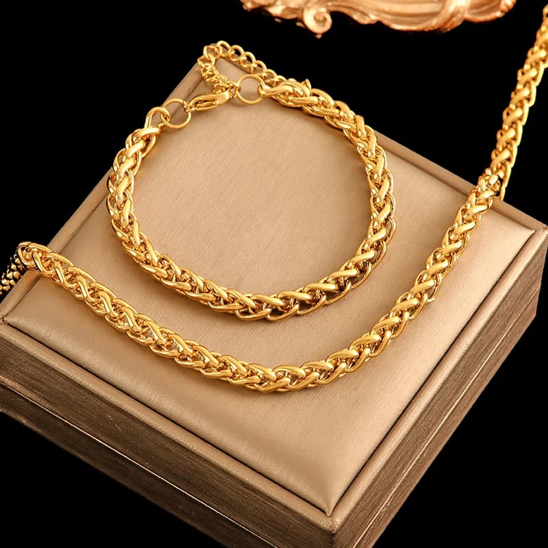 Schmuckset mit Halskette (Collar) und Armband, 18K vergoldet