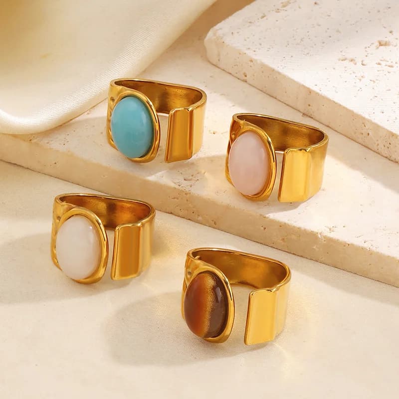Edelstahl Vintage Ovalstein Verstellbarer Ring