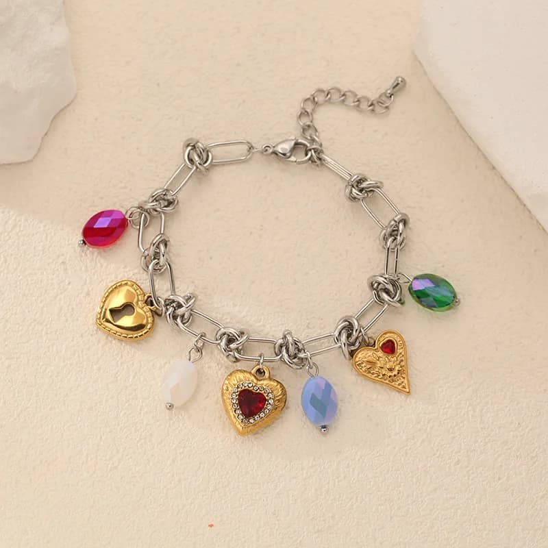 Herz-Zirkonia-Charm-Armband aus Edelstahl
