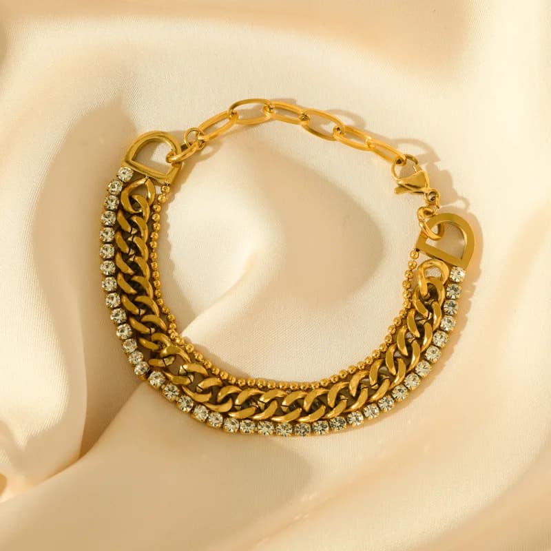 Mehrschichtiges, dickes Ketten-Armband, Gold Edelstahl