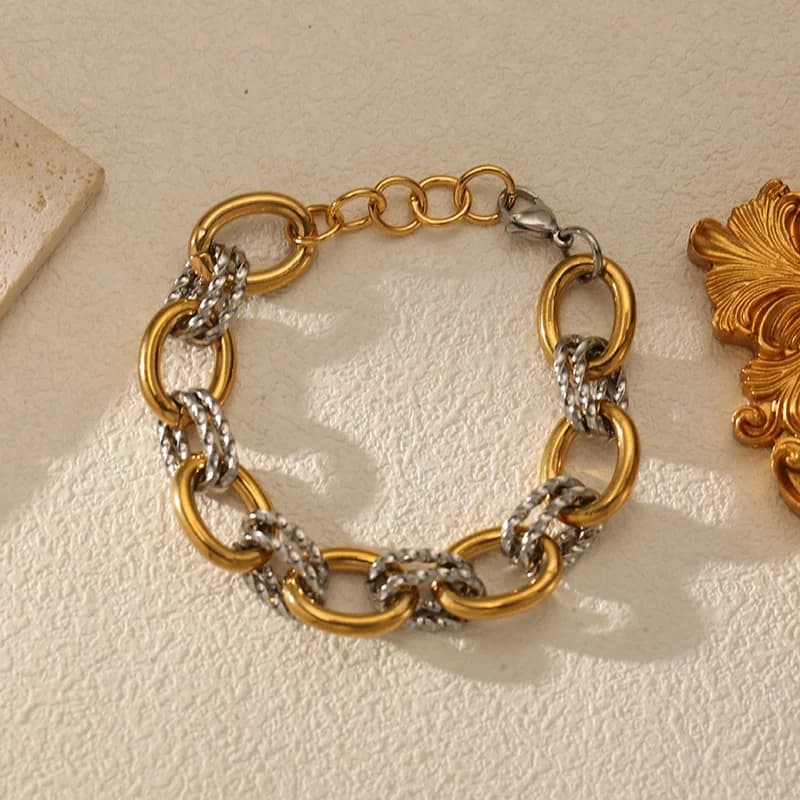 316L Edelstahl Zweifarbiges Dickes Ketten-Armband
