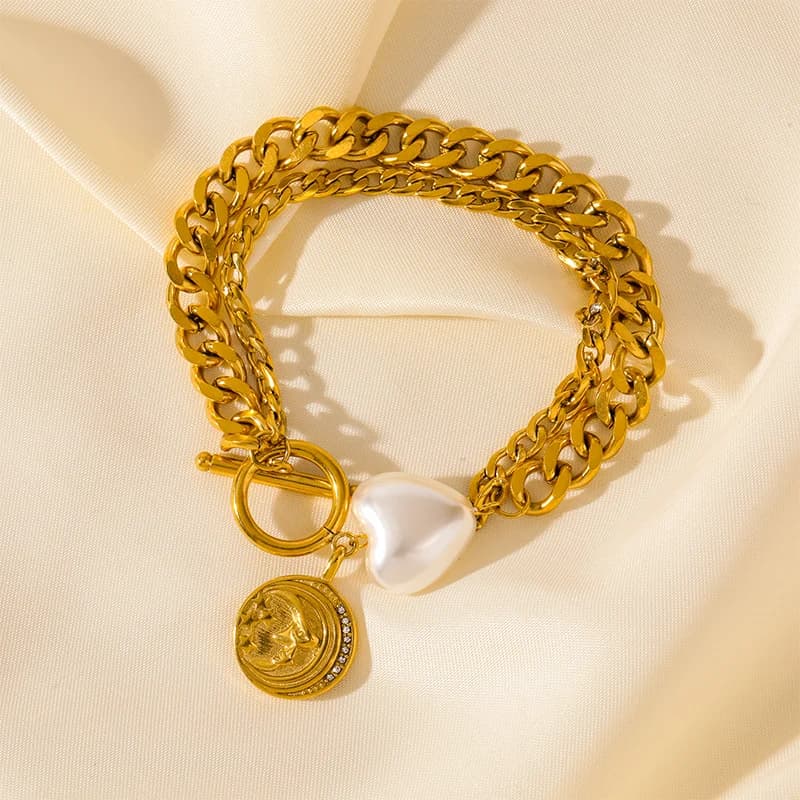 Mehrschichtiges, dickes Ketten-Armband, Gold Edelstahl