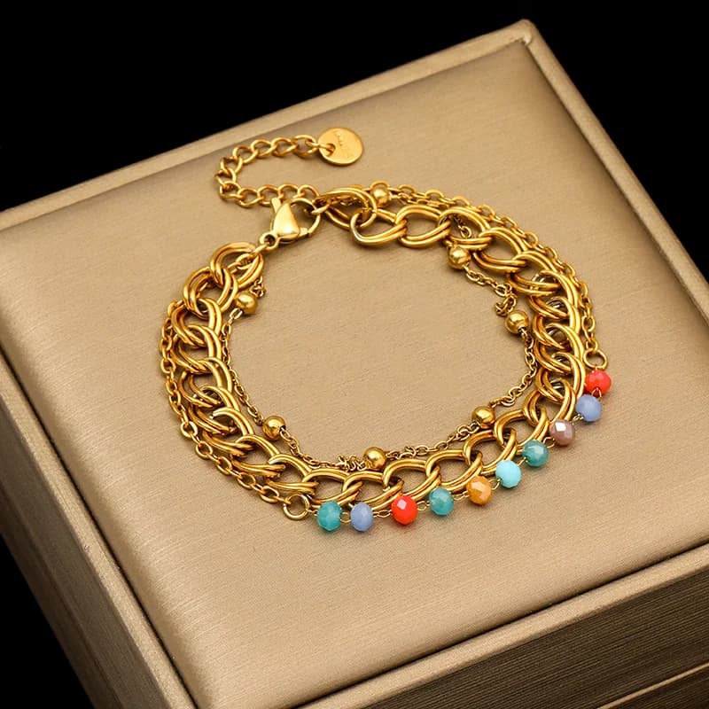 Breites mehrreihiges Edelstahl-Armband in Gold