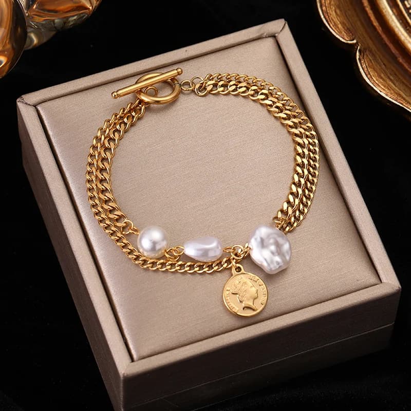 Breites mehrreihiges Edelstahl-Armband in Gold