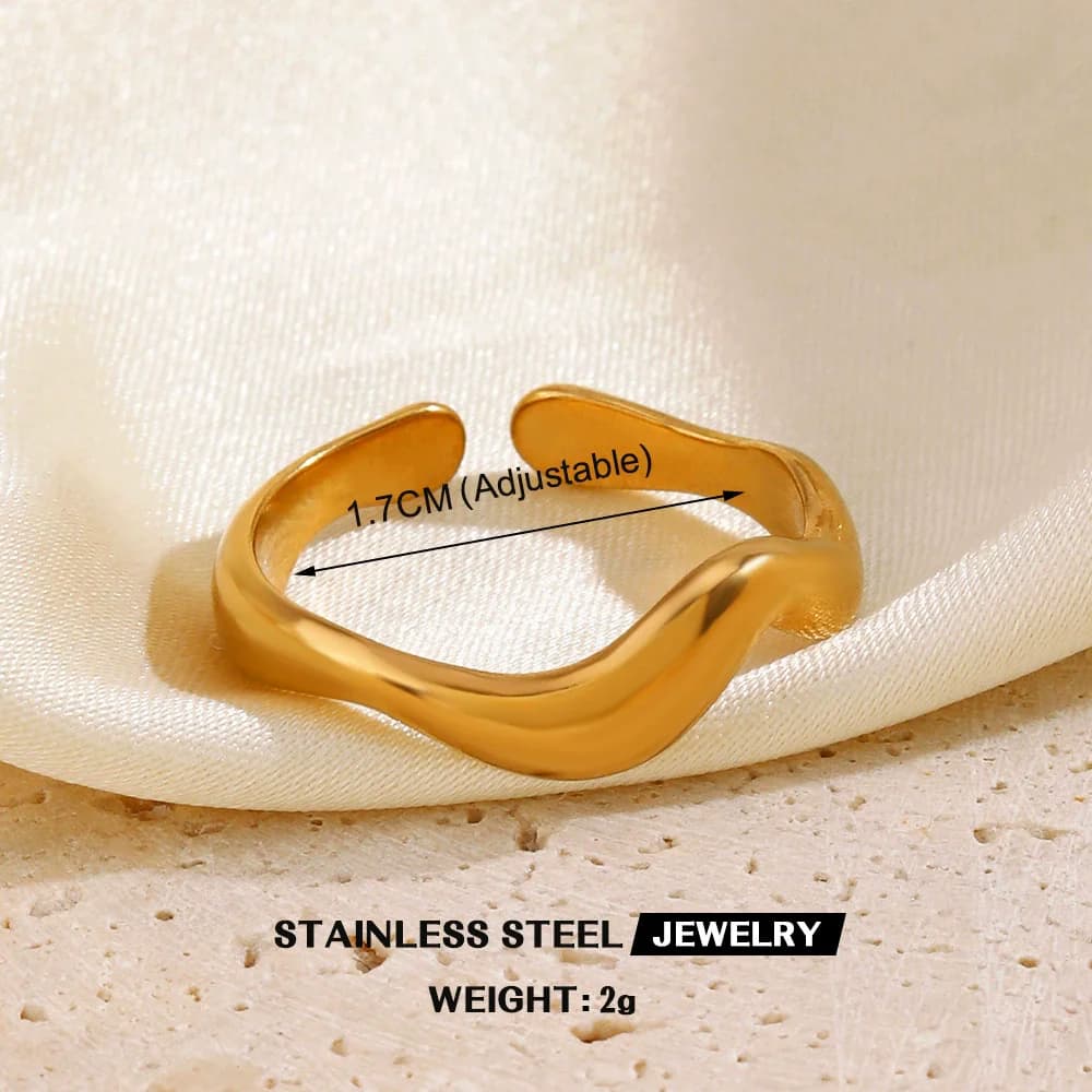 Verstellbarer Ginkgo-Blatt Ring mit Zirkonia, Edelstahl