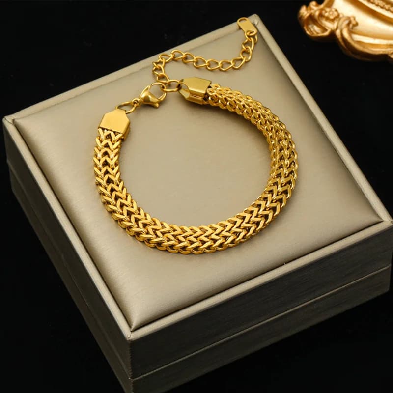 Goldfarbener Thick Chain Choker und Armband Set