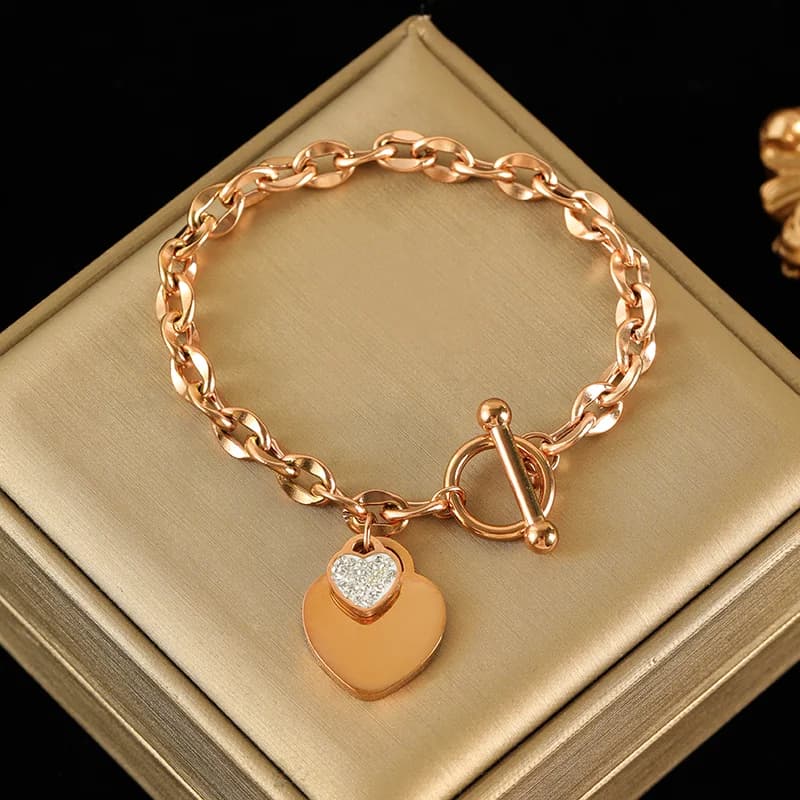 Halsketten- und Armband-Set mit Doppelherz, Silber