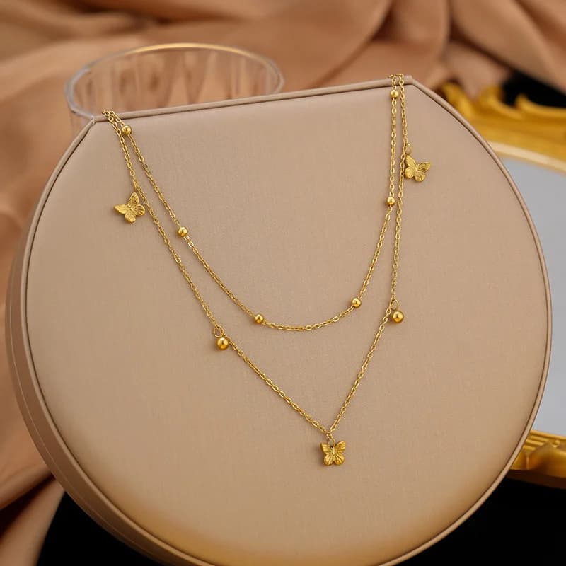 Retro Anhänger-Kette mit Stern und Mond, vergoldet