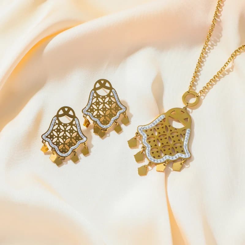 Vintage Auge Hand Charm Halskette & Ohrringe Set
