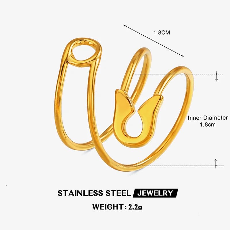 Offener Ring in Stiftform, verstellbar, 18K Gold PVD beschichtet