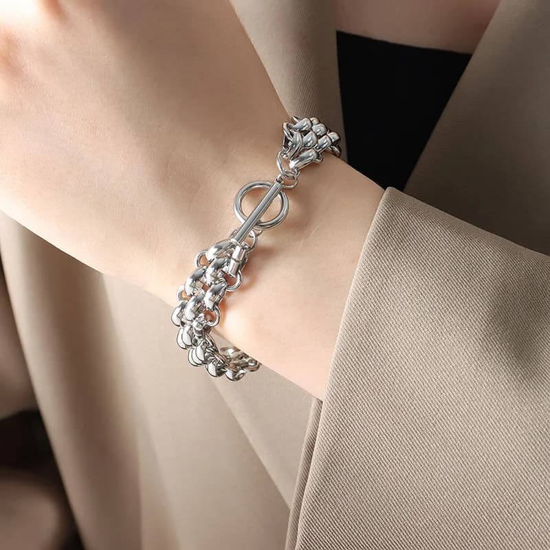 Silberfarbene Ketten-Armband-Reif, Edelstahl