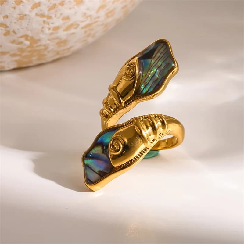 Verstellbarer Ring mit blauem Auge und Herz, 316L Edelstahl