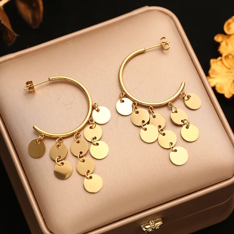 Geometrische C-förmige Quasten-Ohrhänger, 18K Gold