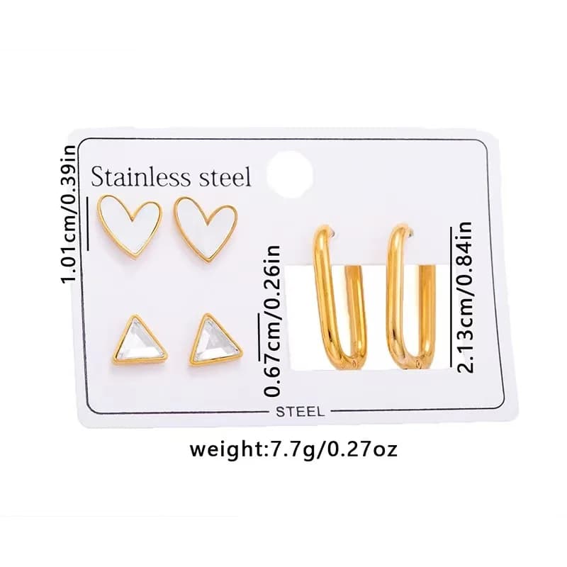 3er-Set Dreieckige Herz-Reif- und Steckerohrringe
