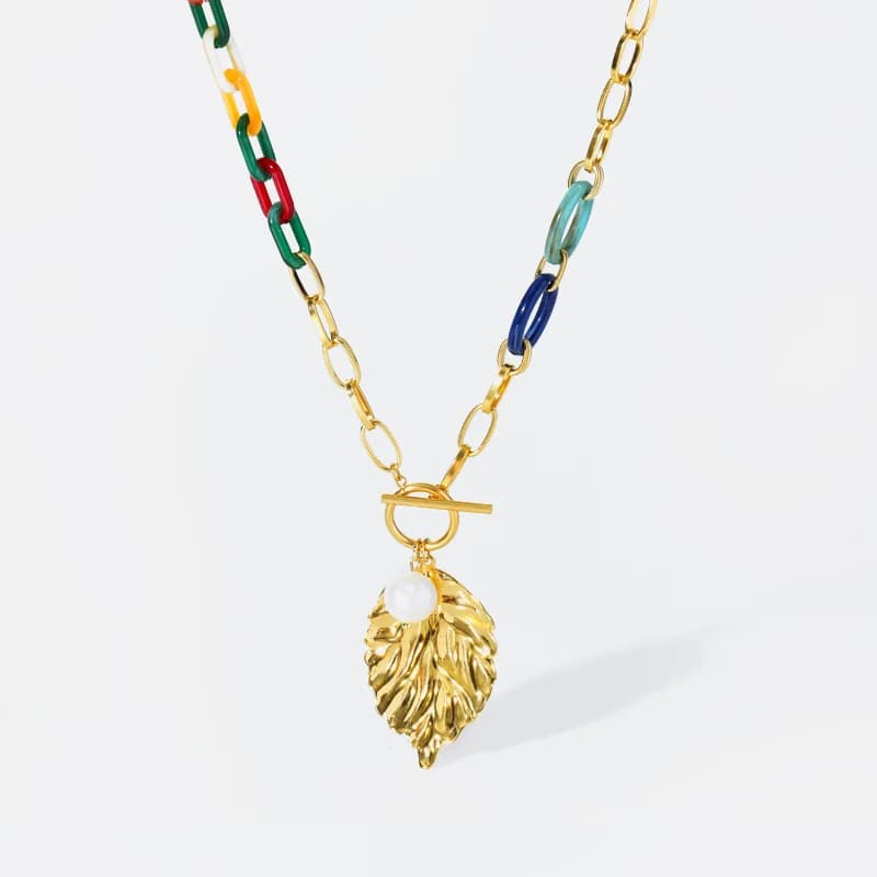 Großes Acryl-Blatt-Anhänger-Halsband