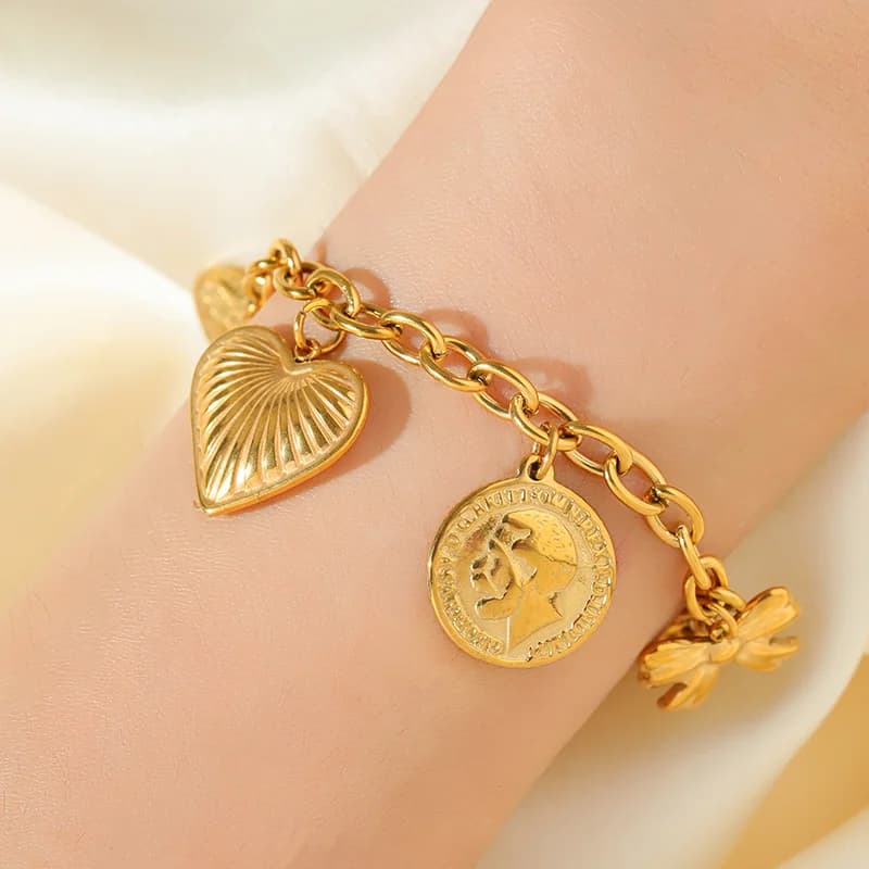 Herz-Sonne Charm-Armband, Gold, PVD-beschichtet