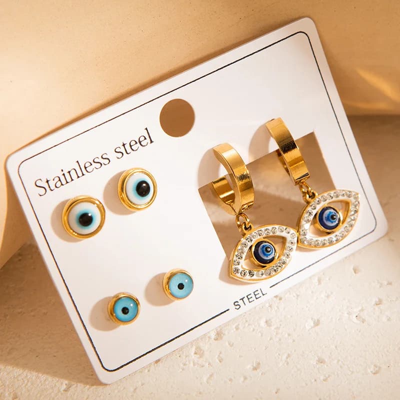 3er-Set Blaue Auge Cubic Zirconia Ohrstecker