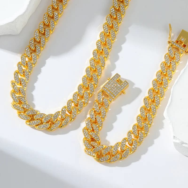 Dickes Cuban-Link Halsketten- und Armband-Set, Silber