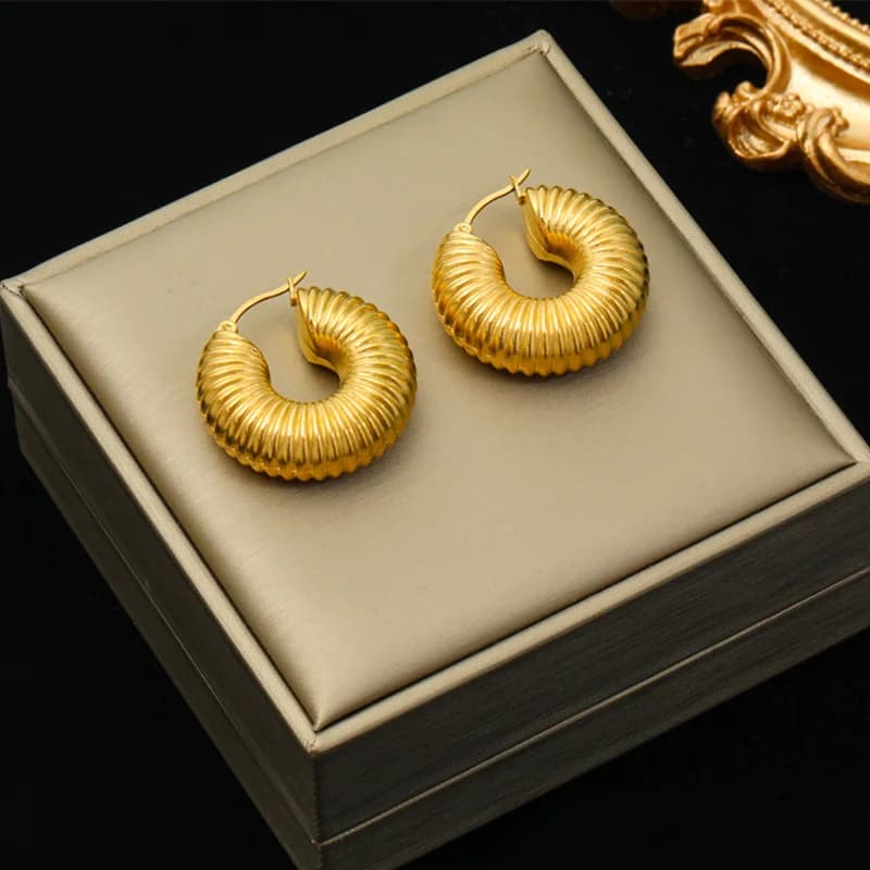 Geometrische Chunky-Hoop-Ohrstecker, Gold PVD Textur