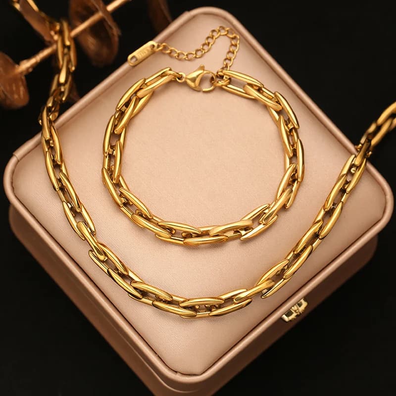 Dickes Goldketten Halskette und Armband Set