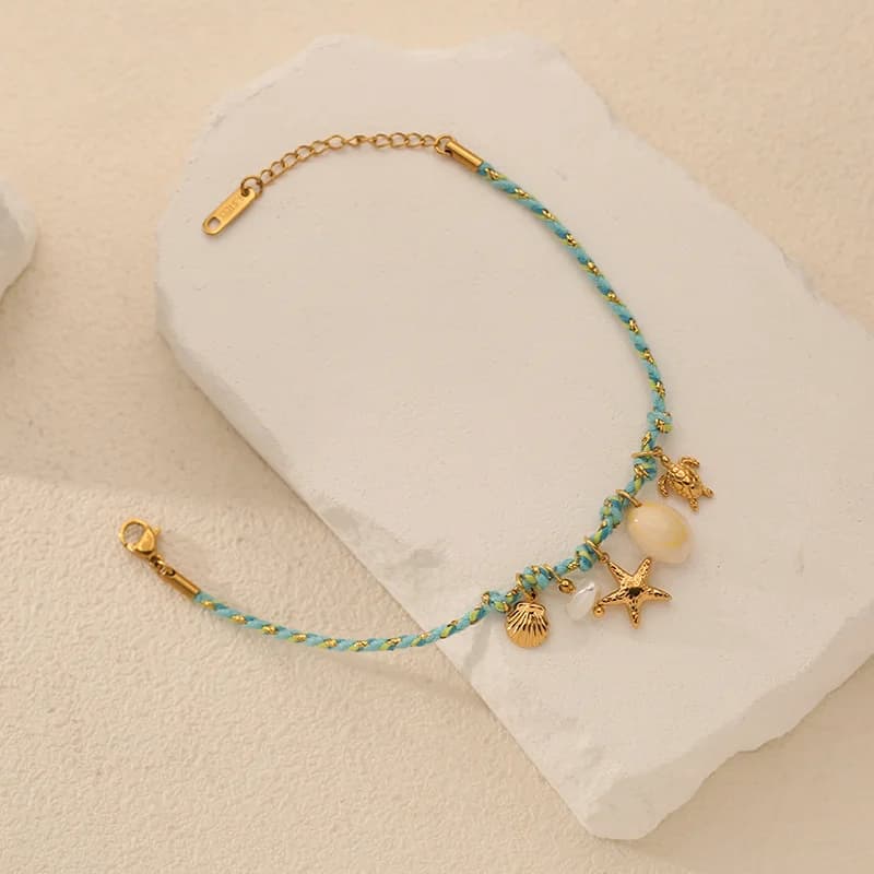 Seestern- und Muschel-Charm-Armband mit Kordelkette