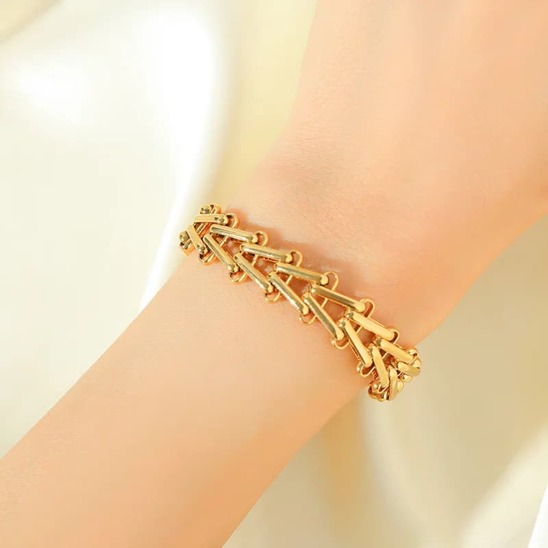 Geometrische dicke Ketten-Armband, Vergoldet