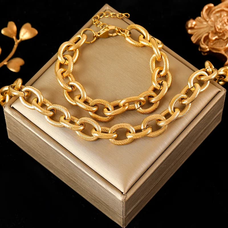 Statement-Set: Halskette und Armband mit grober Kette