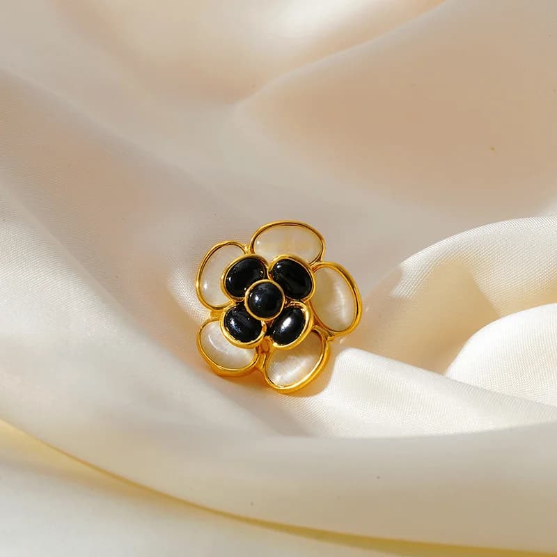 Buntes Emaille Blumen Halskette Ohrringe und Ring Set