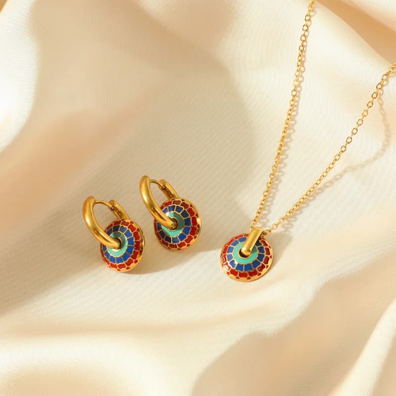 Vintage Blumen-Halsketten- und Ohrring-Set