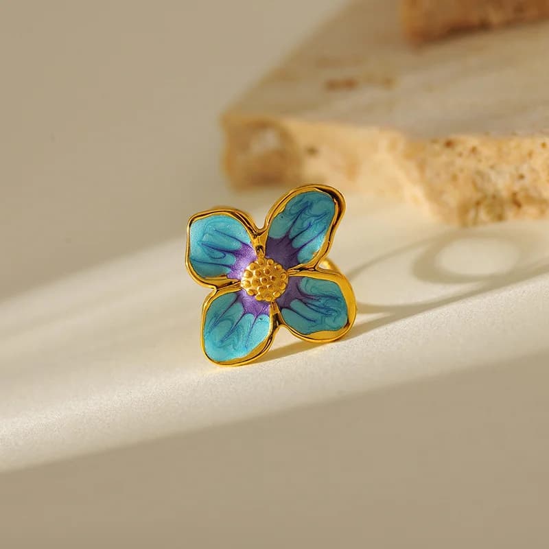 Verstellbarer Ring mit blauem Auge und Herz, 316L Edelstahl