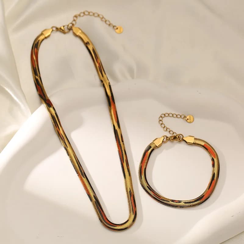 Schlangen-Flachketten-Halskette und Armband Set