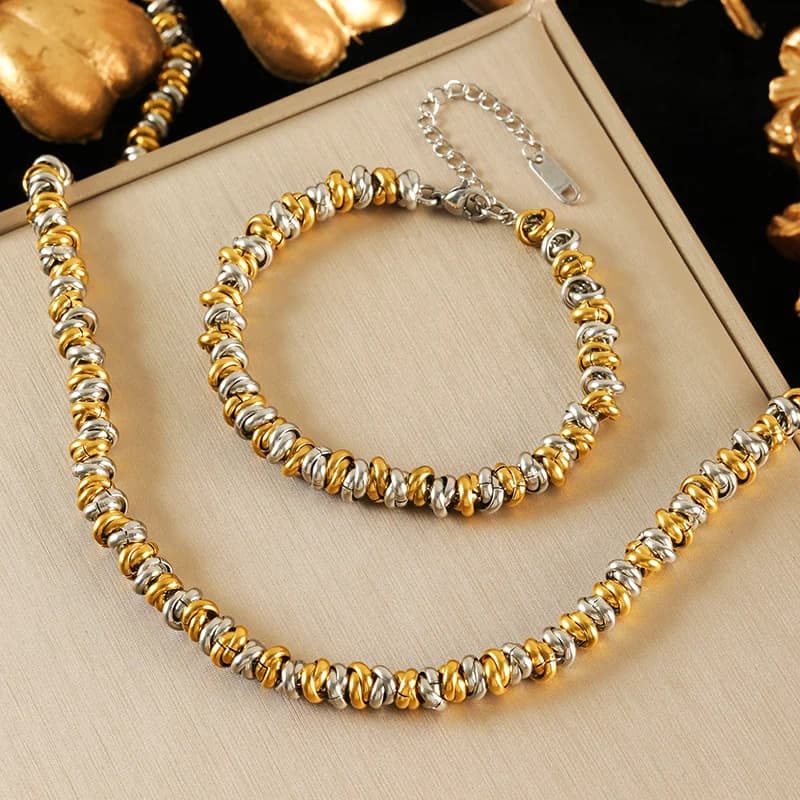 Zweifarbiges Halsketten- und Armband-Set mit Kette