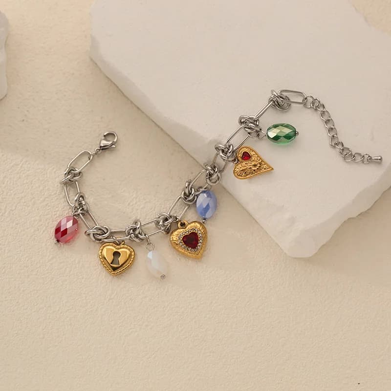 Herz-Zirkonia-Charm-Armband aus Edelstahl