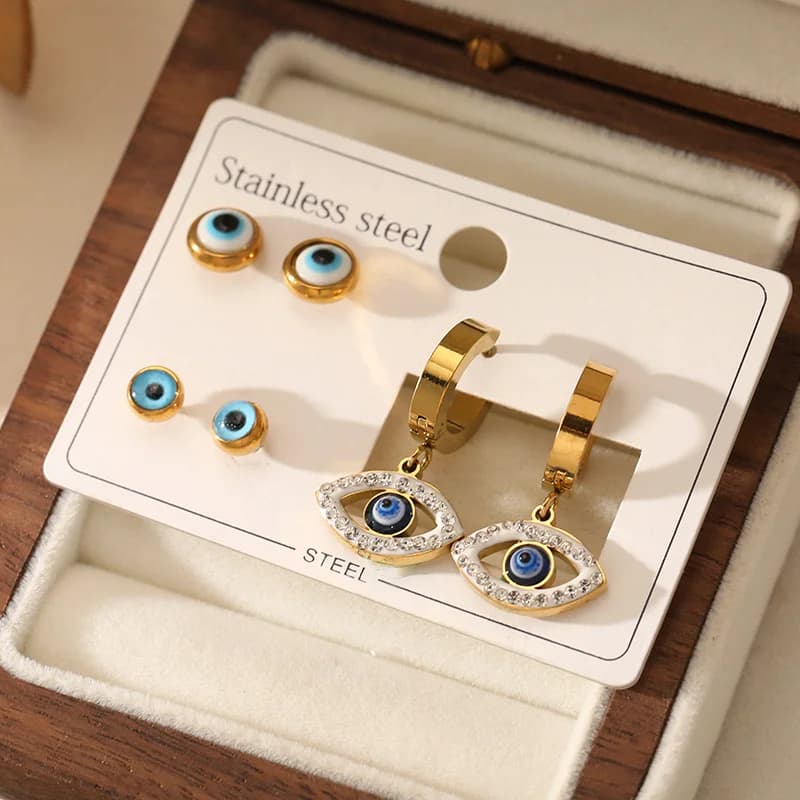 3er-Set Blaue Auge Cubic Zirconia Ohrstecker