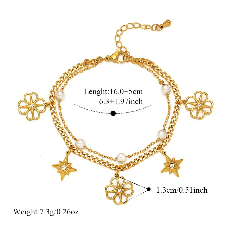 Blumen & Stern Charm-Armband mit Perlen